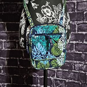 Vera Bradley Crossbody 8inx6in Teal,white,dark blue & green